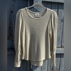 Everly Waffle Knit Long Sleeve Shirt Small Cream Textured Top Tunic Style Boho